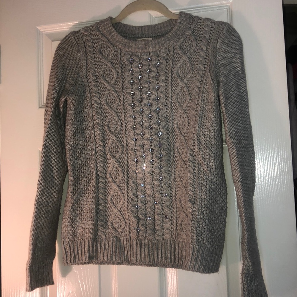 J Crew Cable Knit Rhinestone Sweater XS